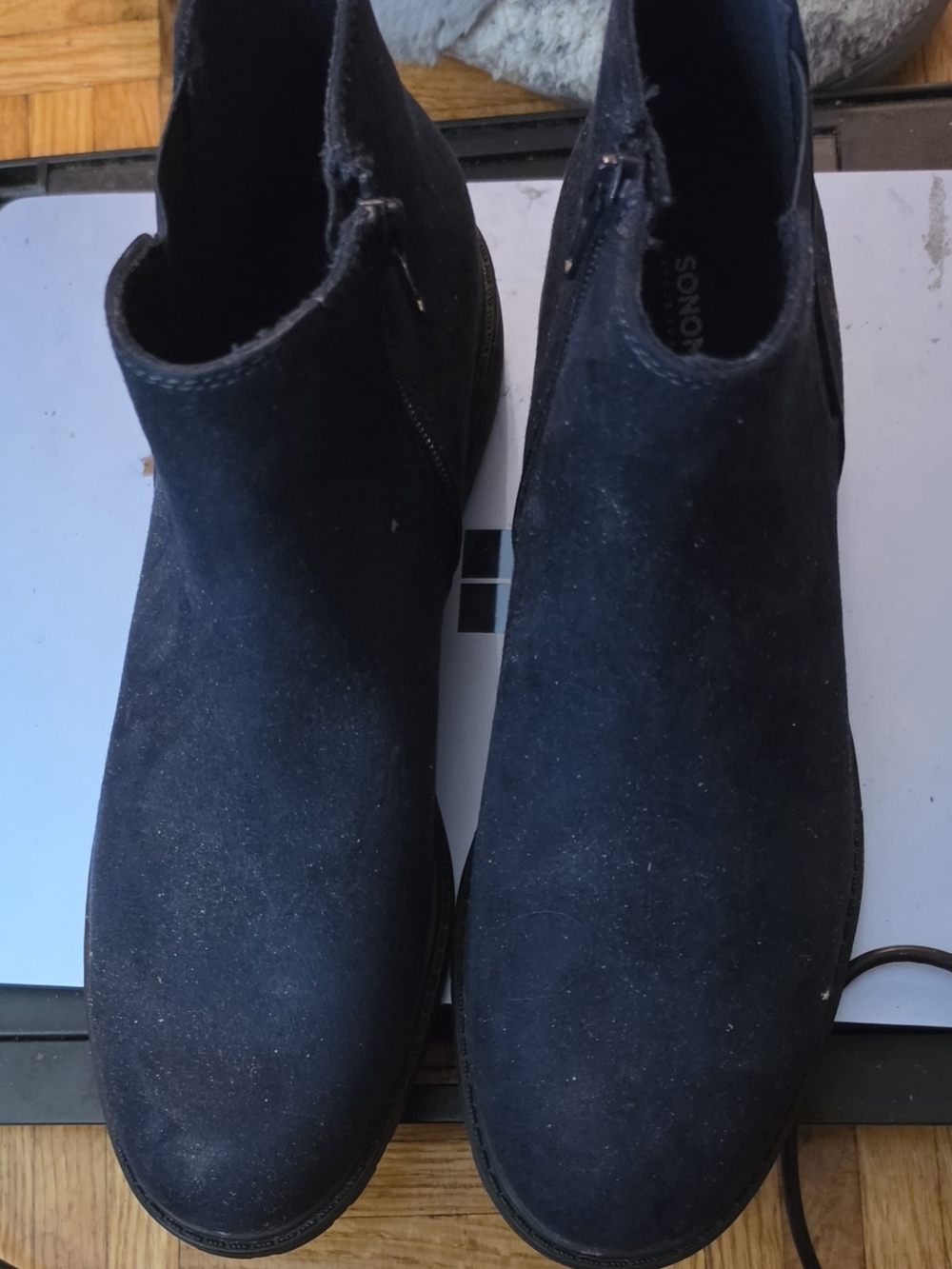 Sonoma Navy Suede Ankle Booties with Side Zip Detail